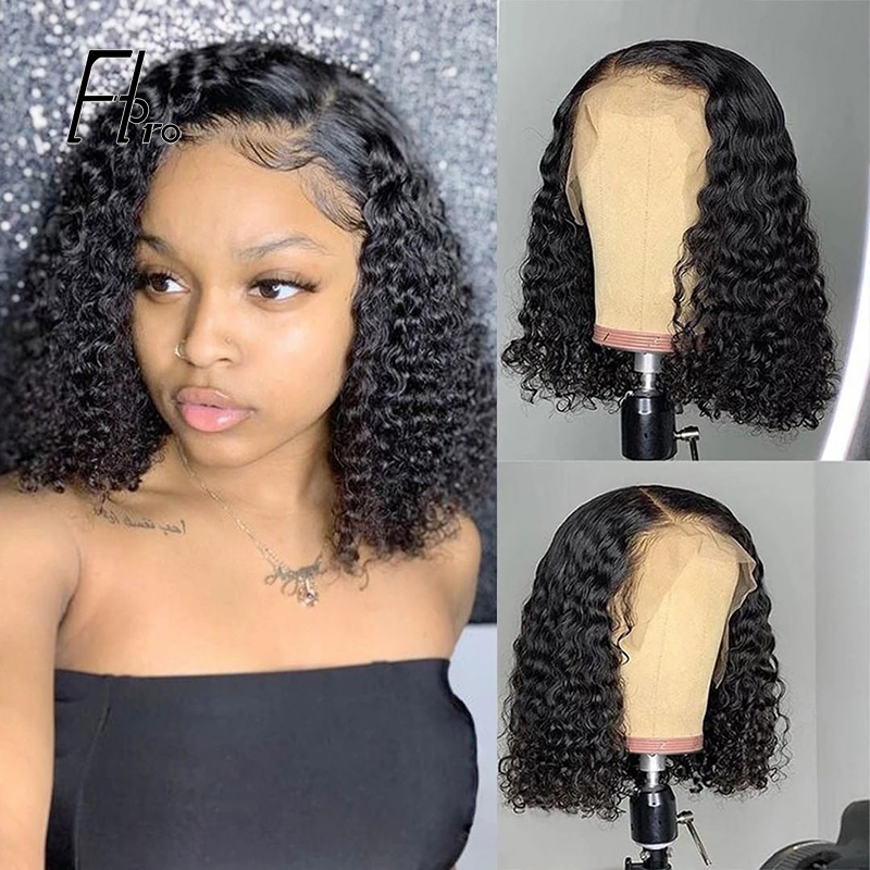 13x6 Front Lace Wig Elastic Band Curly Bob Wig Virgin Hair Wigs